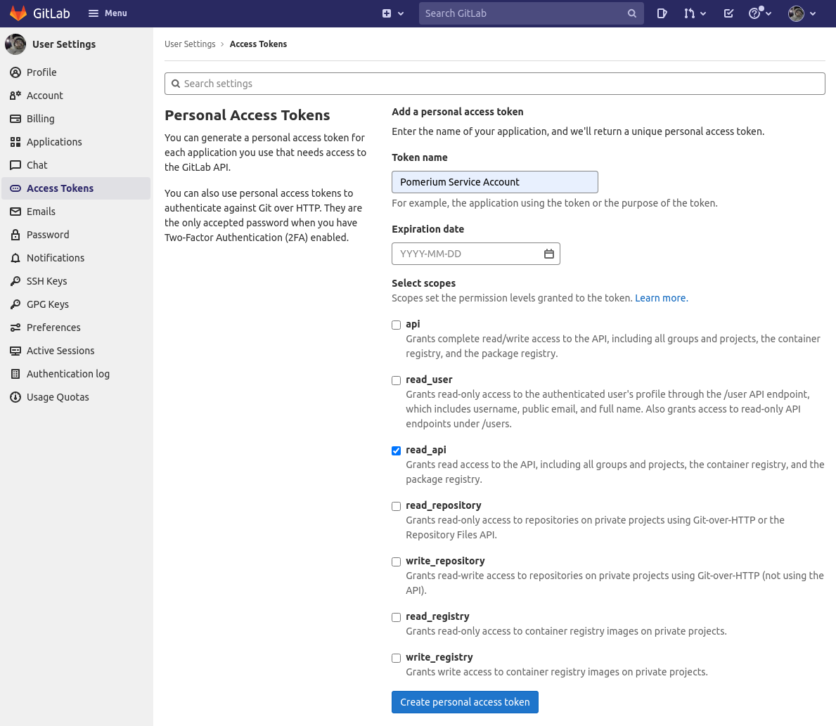 Gitlab Personal Access Token