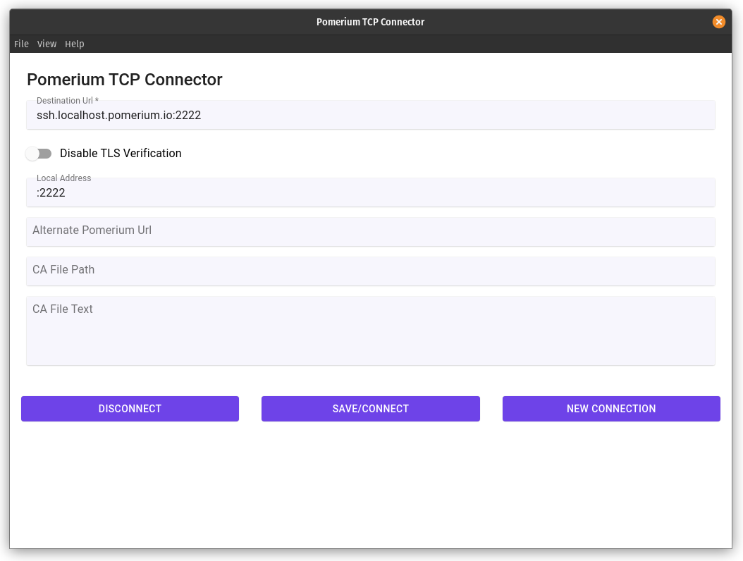 A new connection to an SSH gateway